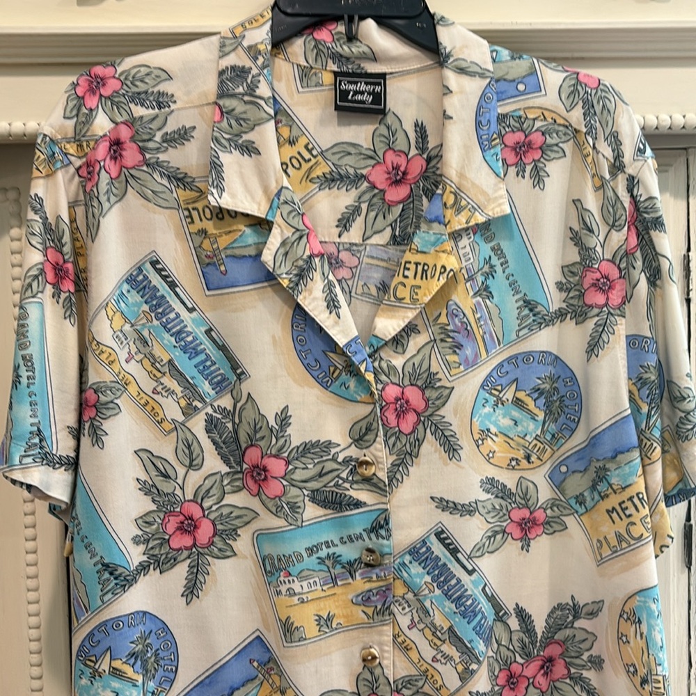 Southern Lady Vintage Tropical Print Button Down Shirt size - Picture 2 of 8
